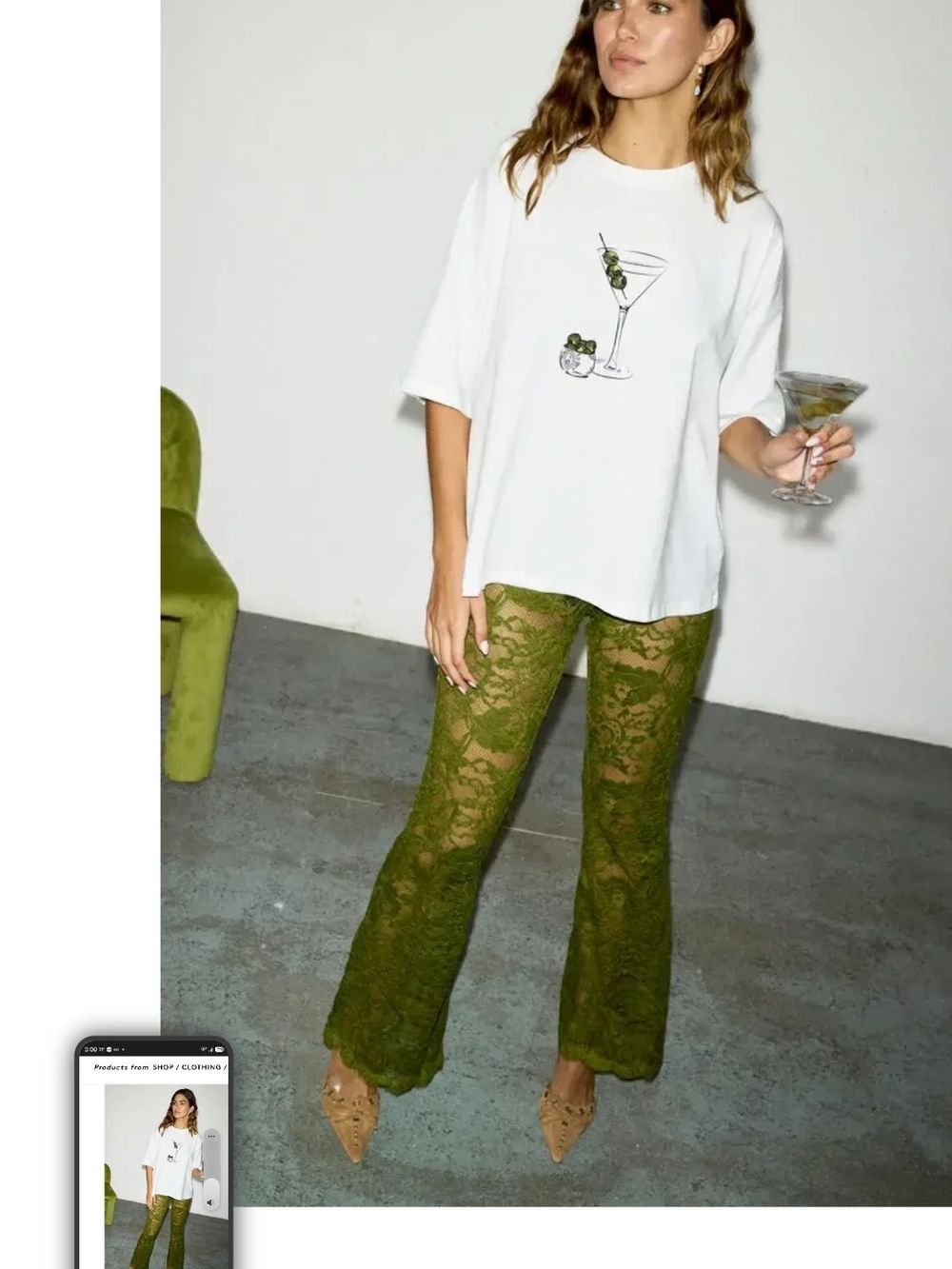 Reformation Olive Green Lace Flare Pants
